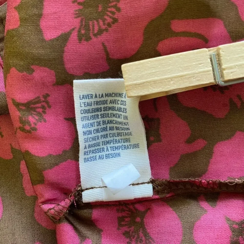 American Eagle Outfitters Skirt Women Large Brown/Pink Poppies Pockets Elastic W